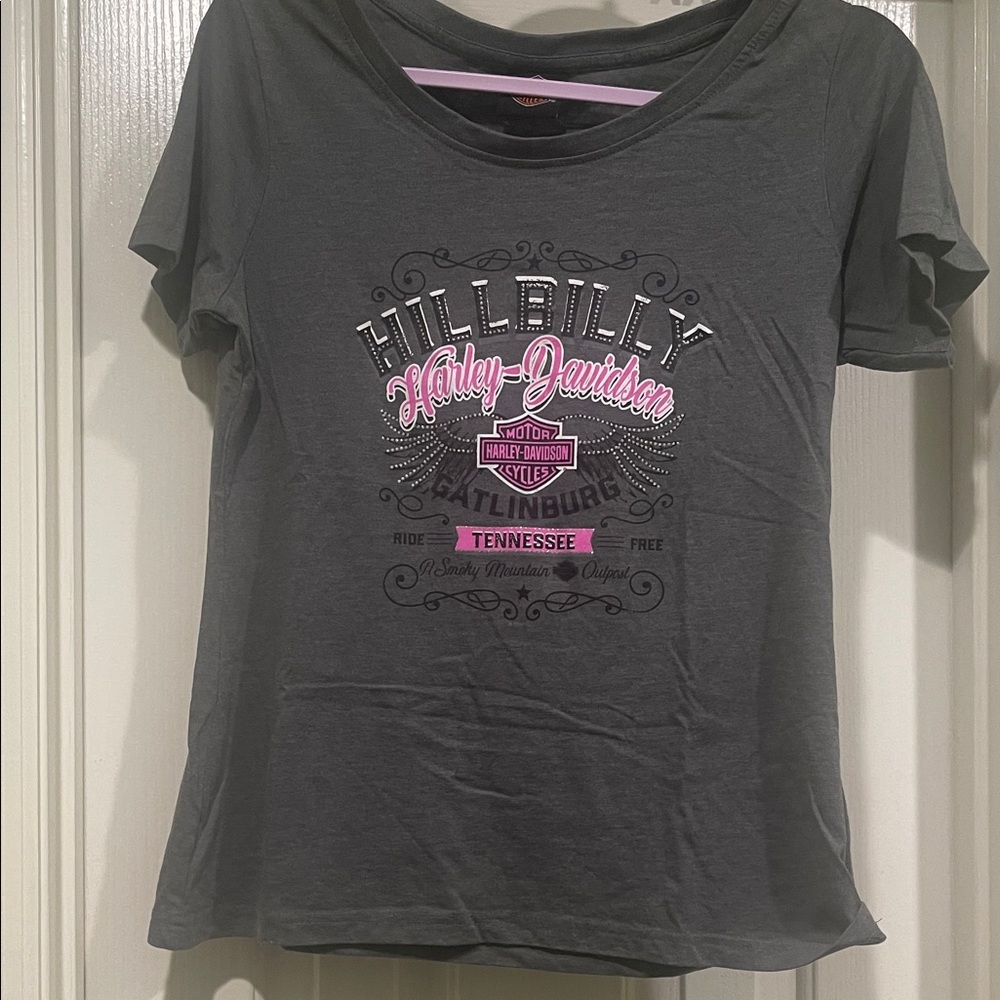 Harley-Davidson Dark Gray Tee with Pink Accents